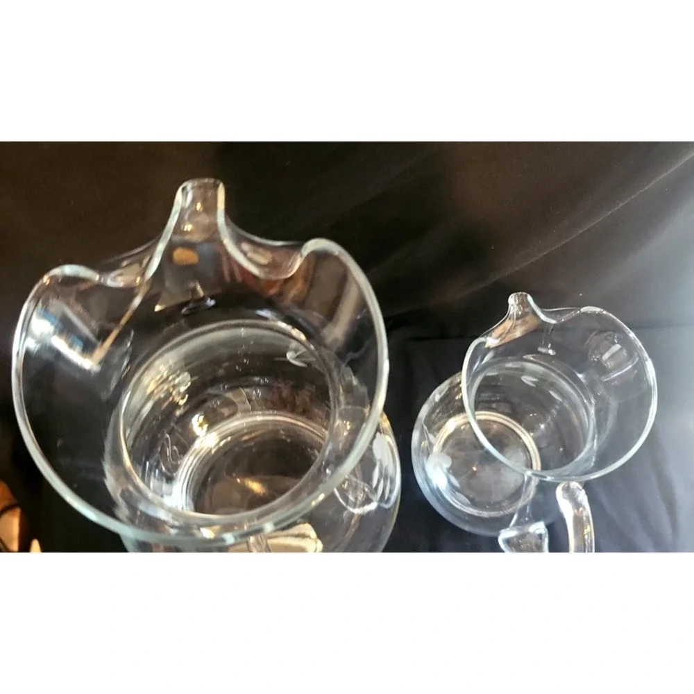 Set of 2 Princess House Heritage Crystal 6 & 10” Pitchers applied handle ice lip